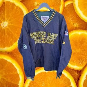 Vintage Champion Green Bay Packers V‎ Neck Windbreaker Size Large